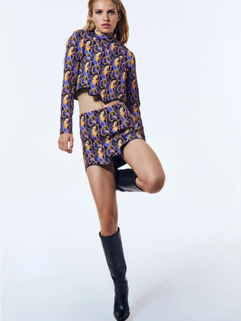 Zara Purple and Gold Asymmetrical Mini Skirt
